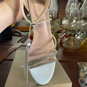 Bonnibel Silver and White Heels with Rhinestone Embellishments